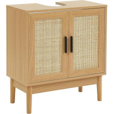 BAÏTA Amana Vanity Unit in Beige Rattan Weave and Oak Effect Length 60 cm