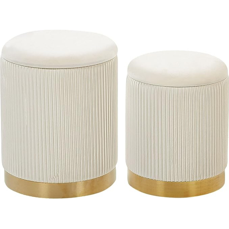 Beliani Miramar Round Pouf Set of 2 Velvet White Ottoman Seat Pouf Groove Look