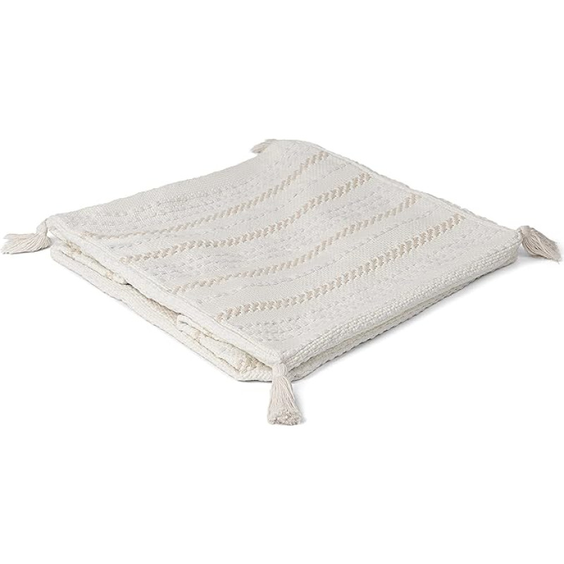 Paco Home Indoor Bean Bag Armchair Living Room Seat Cushion Stool Floor Cushion Footstool Pouf Square Modern Unfilled 50 x 50 x 40 cm with Tassels