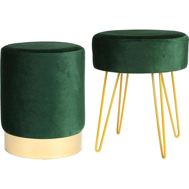 Harbour Housewares 2-Piece Round Velvet Footstool Set - Green