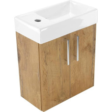 Guest Toilet Sink with Base Cabinet, Small, 41 x 50 x 21 cm (W x H x D), Majorka, Wash Basin with Base Cabinet, Narrow Vanity Cabinet, Hanging, Sink Base Cabinet, Brown