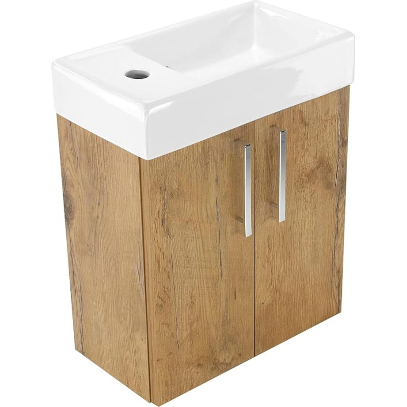 Guest Toilet Sink with Base Cabinet, Small, 41 x 50 x 21 cm (W x H x D), Majorka, Wash Basin with Base Cabinet, Narrow Vanity Cabinet, Hanging, Sink Base Cabinet, Brown