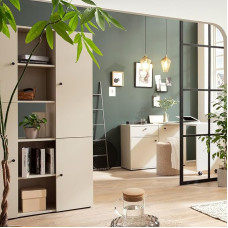 Home Furniture Set Modern Shelf Set of 2 Stackable Chest of Drawers with Integrated Workplace Desk Cream Beige