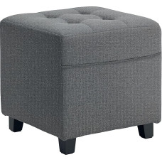 HOMCOM Quadratischer Fußhocker, Kleiner Hocker mit Seitentasche, Leinen Stoff Fußstütze Fußhocker mit Gummi Holzbeine und gepolsterten Sitz für Wohnzimmer, Schlafzimmer, Eingang, 35 x 35 x 35cm, Grau