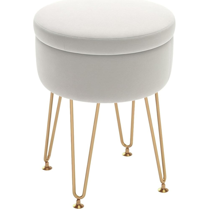 HOMCOM 5L Samt Aufbewahrungs-Ottomane, Moderner runder Fußhocker mit Metall-Haarnadelbeinen und abnehmbarem Deckel, Schminktisch Hocker Beistelltisch für Flur, Schlafzimmer, Wohnzimmer, 33 x 33 x 43