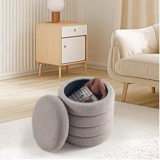 O2B Moderner runder Ottomane mit weich gepolstertem Sitz, multifunktionaler Schminkstuhl, gepolsterter Fußstützen-Hocker für Wohnzimmer und Schlafzimmer, Möbel & Dekorgeschäft (Taupe-Design)