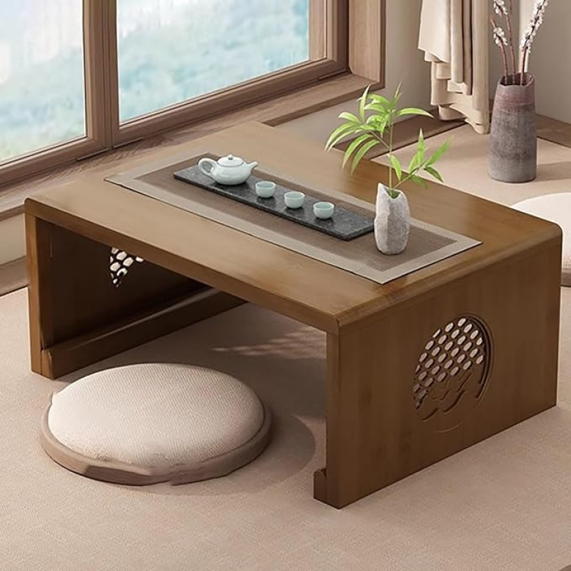 Niedriger Tatami-Tisch zum Sitzen auf dem Boden, klappbarer, Leichter Couchtisch, minimalistisches Japanisches Wohnzimmer, Schlafzimmer, Empfangsbüro (braun, 80 x 50 x 40 cm)
