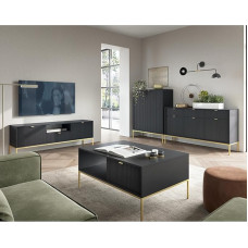 Home Furniture Set Wall Unit Black Gold Base Frame 4 Pieces 1 Highboard 1 Sideboard 1 Coffee Table 1 Lowboard