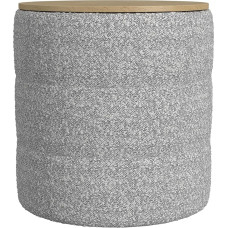 HomePop Ottoman with Wooden Top Cream Boucle with Grey Yarns
