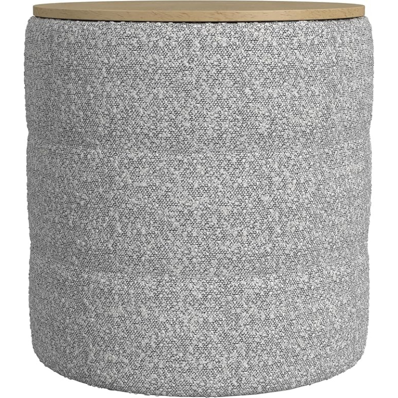 HomePop Ottoman with Wooden Top Cream Boucle with Grey Yarns