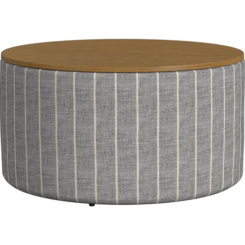 HomePop Modern Fabric Storage Stool with Wooden Top - Midnight Gary with Woven Stripes