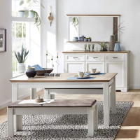 Lomadox Dining Room Set Dining Table and Sideboard in White Pine and Artisan Oak with LED Display Cabinet
