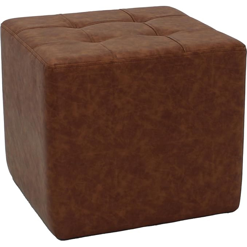 Factory Direct Partners Tufted Square Accent Ottoman, Distressed Hand Upholstered Commercial Quality Furniture for Home or Office, Seating, Footstool, Side Table - Hazelnut