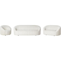 Beliani Sofa Set 3-Piece Velvet White Quilted Oval Shell Shape Low Backs Painting