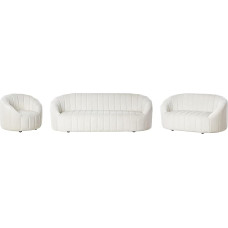 Beliani Sofa Set 3-Piece Velvet White Quilted Oval Shell Shape Low Backs Painting