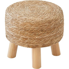 ALeesing Round Ottoman Natural Seagrass Footstool, Round Footstool with 4 Wooden Legs, Hand-Woven Round Footstool Sofa Stool, Multifunctional Modern Vanity Stool, Sofa Side Table for
