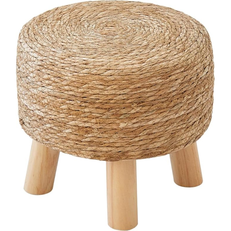 ALeesing Round Ottoman Natural Seagrass Footstool, Round Footstool with 4 Wooden Legs, Hand-Woven Round Footstool Sofa Stool, Multifunctional Modern Vanity Stool, Sofa Side Table for