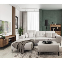 Corner Sofa Set with Stool, Highboard and Lowboard Trendy Retro Furniture in Economy Set