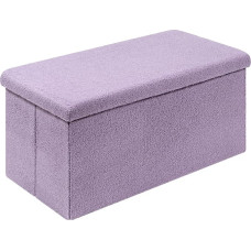 PINPLUS Foldable Ottoman Bench, Sherpa Ottoman with Storage Space, Large Long Shoe Bench, Toy Chest with Lid, Footrest for Living Room, Bedroom, Entryway, Purple, 80 x 40 x 40 cm