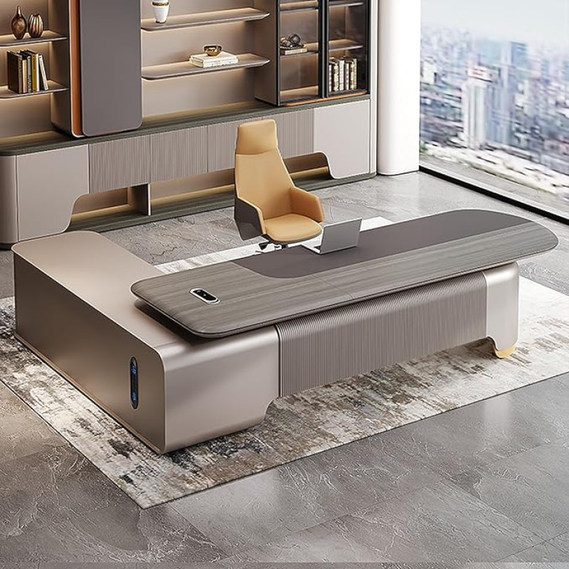 ZDFTGKM L-förmiger Chefschreibtisch mit Schubladen, Home-Office-Schreibtisch, Luxus-Schreibtische, Schreibtische mit Multifunktions-Kabelbox (94