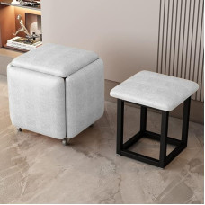 YXZN 5 in 1 Nesting Stool Footrest Stool Cube Footrest Seat Stackable Stool Footstool with Wheels for Bedroom Dorm Living Room