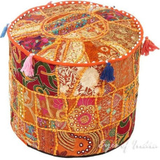 Vintage Indian Embroidered Patchwork Footstool 56 x 36 cm