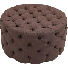 CLP Drancy Fabric Stool I Round Upholstered Stool I Quilted Stool with Decorative Buttons I Padded, Colour: Brown, Size: XL