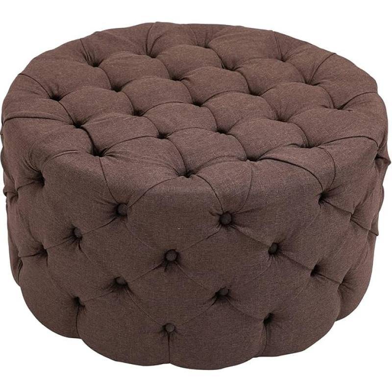 CLP Drancy Fabric Stool I Round Upholstered Stool I Quilted Stool with Decorative Buttons I Padded, Colour: Brown, Size: XL