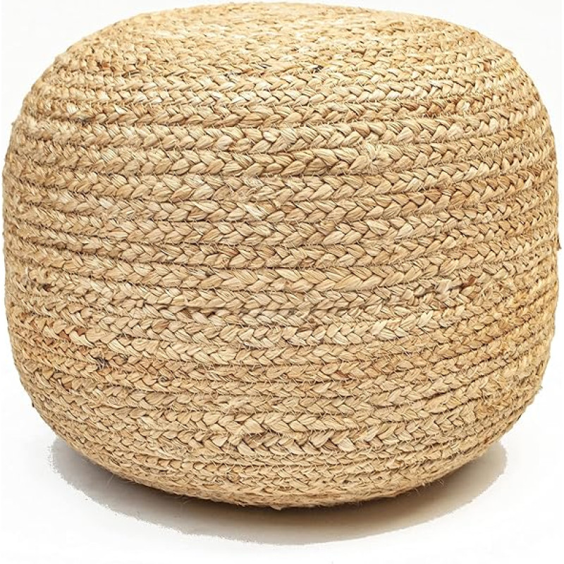 Chardin home - Natural Braided Ottoman Stool - Cozy and Bohemian Burlap / Hemp Handmade Casual Seat for Home Office Bedroom 18 x 18 x 14 inches (Golden Brown)