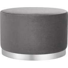 BIRDROCK HOME Ottoman Footstool Round Velvet Soft Large Padded Silver Trim Coffee Table Ideal for Living Room Bedroom Decorative Furniture Footrest