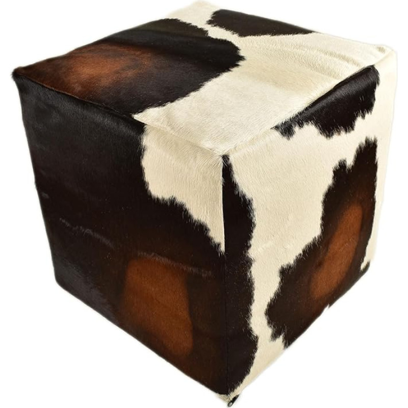 generisch Cowhide Stool Brown / White Seat Cube Made of Real Cowhide in Brown / White with Solid Foam Cube