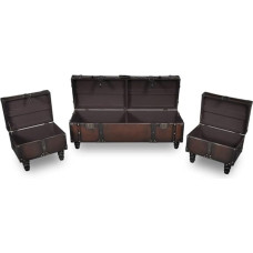 Festnight Seat Chest Set of 3 Stool with Storage Space Storage Box Seat Cube with Storage Space 1 Seat Chest and 2 Stools Brown