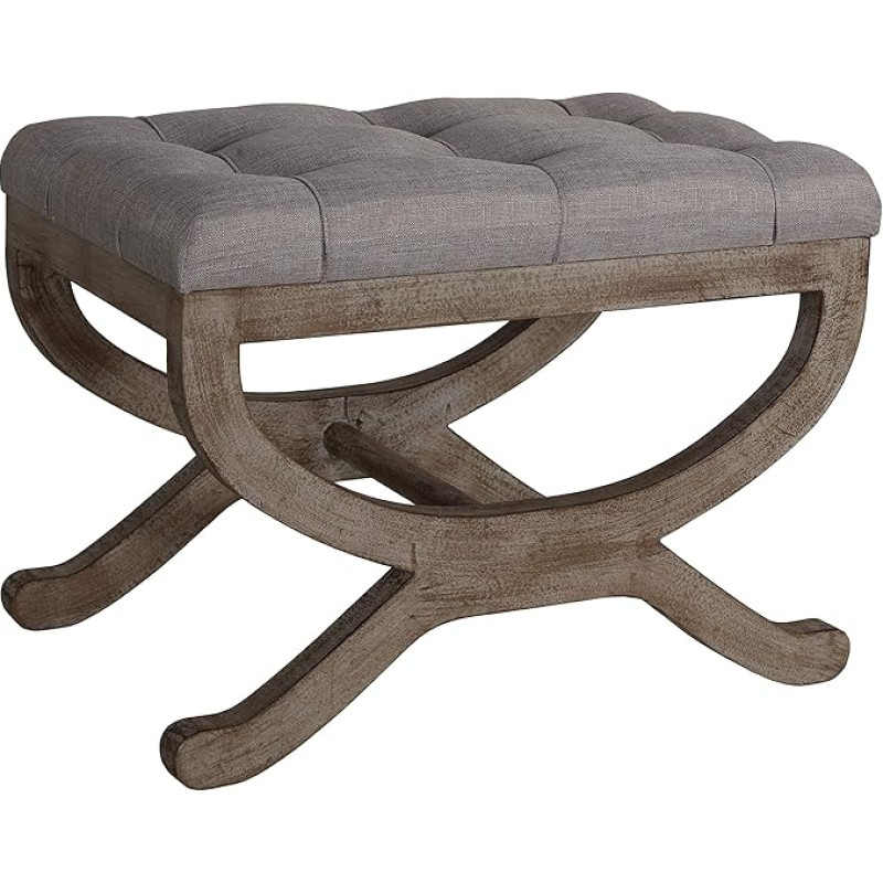 Cortesi Home X-Bench 43cm Tall Ottoman with Solid Wood Legs - Beige
