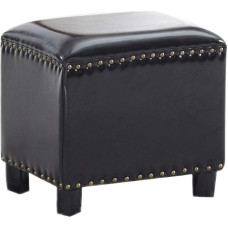 HM&DX Square Leather Ottoman Footstool, Retro Padded Rivets Footstool Stool Solid Wood Shoe Change Stool Seat Black L