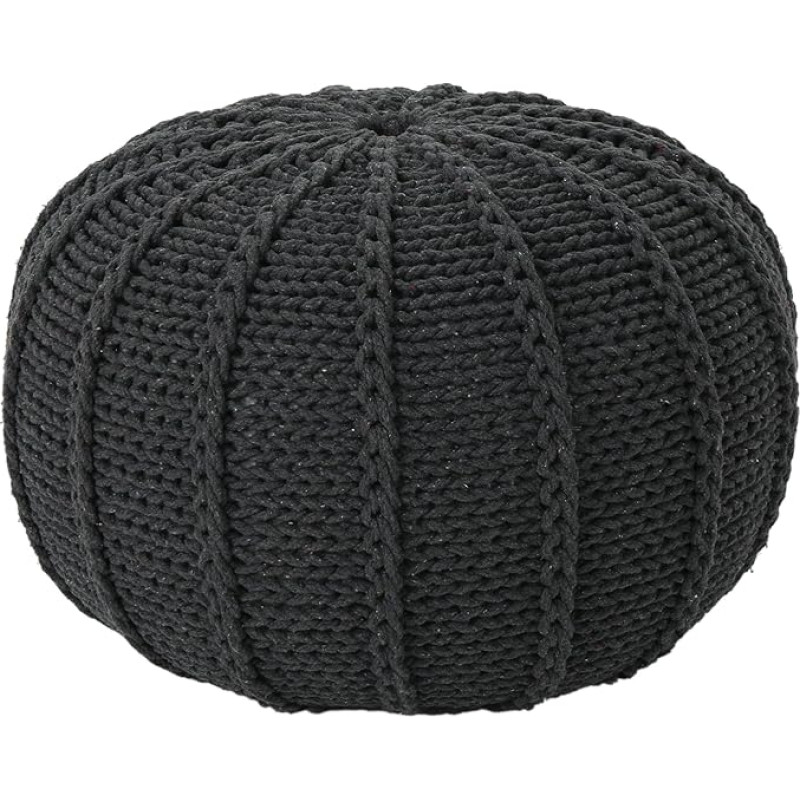 Christopher Knight Home Agatha Knitted Cotton Pouf, Dark Grey