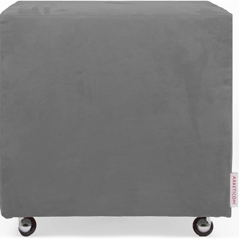 Arketicom Uills Square Pouf Stool with Microfibre Cover and Wheels in Various Colours and Sizes Modern 35 Dark Grey