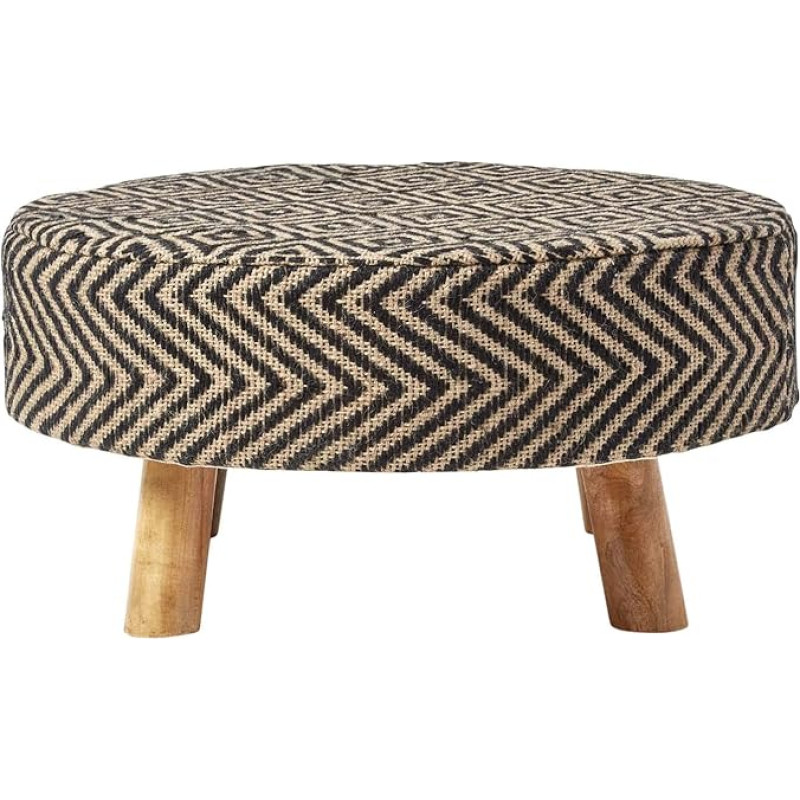Homescapes Natural Black Oval Tribal Style Footstool - 62 X 62 X 30 cm