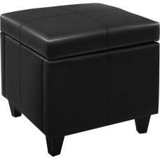 CangLong 18 Inch Square Wood Storage Ottoman with Faux Leather Upholstery, Enchanting Black