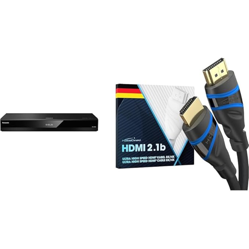 Panasonic DP-UB824EGK UHD Blu-ray mängija (4K Blu-ray Disc, 4K VoD, 2X HDMI, USB, 7.1 analoogväljundid) & KabelDirekt - 2 m - 8K HDMI 2.1 ülikiire HDMI kaabel, sertifitseeritud (sinine/must)
