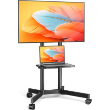 TVON Mobiilne telerialus ratastega veeretatav telerialus 32-75-tollise teleri jaoks, teleripõrandakäru, reguleeritava kõrgusega telerikäru koos riiuliga kuni 40 kg Max VESA 400 x 400 mm