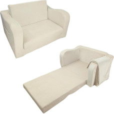 Wonder Space Eelnevalt kokkupandud laste vahtpolsterdussohv koos tekiga, väikelapse 2-in-1 ümberehitatav diivan, kokkupandav lamamistool ja kokkupandav põrandavoodi poistele ja tüdrukutele (elevandiluu).