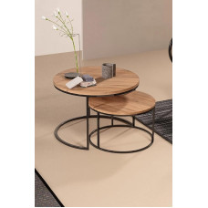 Tubibu kohvilaudade komplekt, kohvilaud kahest lauast koosnev komplekt, 2 laua komplekt elutuppa, esikusse, valmistatud metallist ja puitlaastplaadist, elutoa laud, küljelaua komplekt, kaasaegsed kohvilaudad elutuppa (pruun).