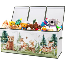 Eriti suur kaanega laste hoiukast, kokkupandav Oxfordi mänguasjakast käepidemega tüdrukutele poistele, veekindel mänguasjade hoiustamine lastetoas, 96 x 32 x 40 cm (Loomad talvel)