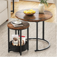 YITAHOME kohvilaud 2 ümmarguse elutoa laua komplekt, mis on kaasaegne koos kanga kotiga hoiuruumi jaoks, 2-st laua komplekt, mis on puidust pealt ja metallist raamiga, diivanilaud elutoas, kodukontoris