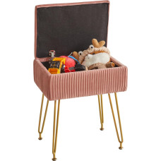 YMYNY meigitooli tool hoiuruumiga, ruudukujuline sametist tool, kaasaegne multifunktsionaalne meigitooli magamistuppa, elutuppa, kontorisse, kuldsed jalad, 40 x 29,5 x 48 cm, roosa HBD024P