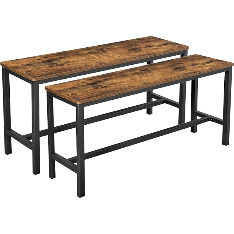 VASAGLE söögilaud pingid 2 köögipingi komplekt söögilaud söögilaud 108 x 32,5 x 50 cm köök söögituba tugev rauaraam tööstusdisainiga vintage tumepruun KTB33X