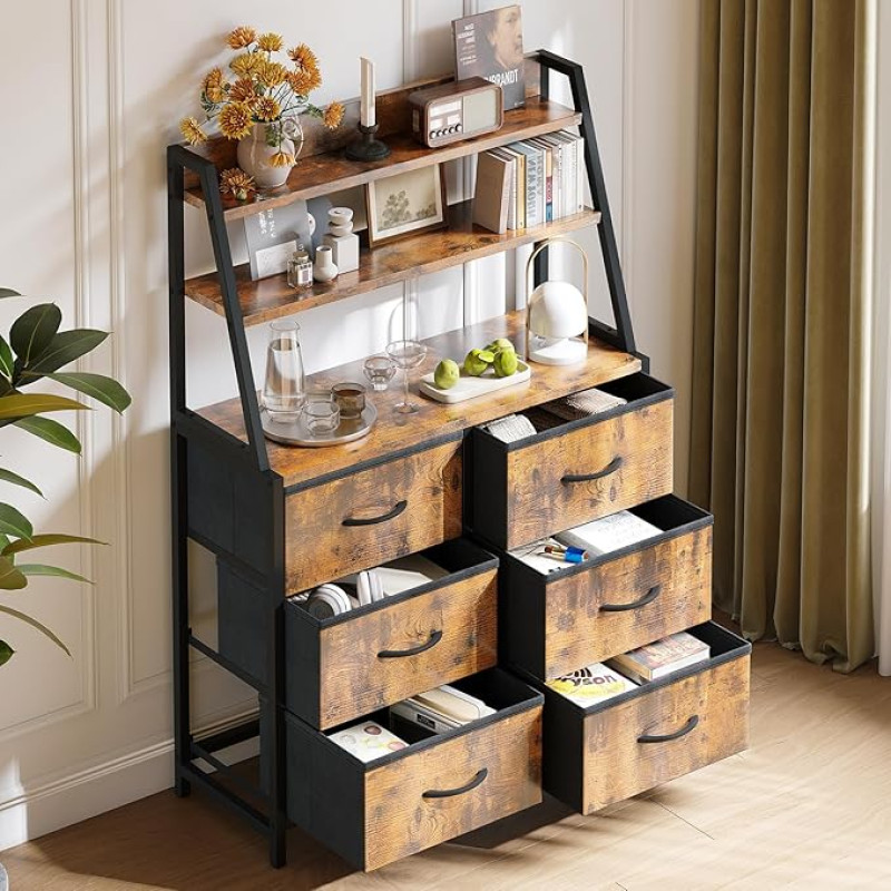 Coleshome kapp magamistuppa 6 riidest sahtliga, 3-astmelise töölauaga kapp, sobib magamistuppa ja elutuppa, 80 x 28,5 x 122 cm, retro värvi