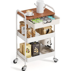 KINGRACK 3 Tier Storage Trolley with Table Top Multi-Function Metal Trolley for Kitchen Home Office Dark Brown