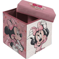 Superdiver - Minnie Mouse Storage Box and Stool - Official Licensed Disney - 30 x 30 x 30 cm - Foldable Pouf with Padded Lid - Toy Organiser