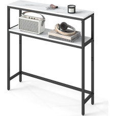 VASAGLE Console Table Narrow Sofa Table with 2 Shelves, 20 x 80 x 80 cm, Hallway Table, 2 Levels, for Hallway, Living Room, Bedroom, Marble White/Ink Black LNT130W59